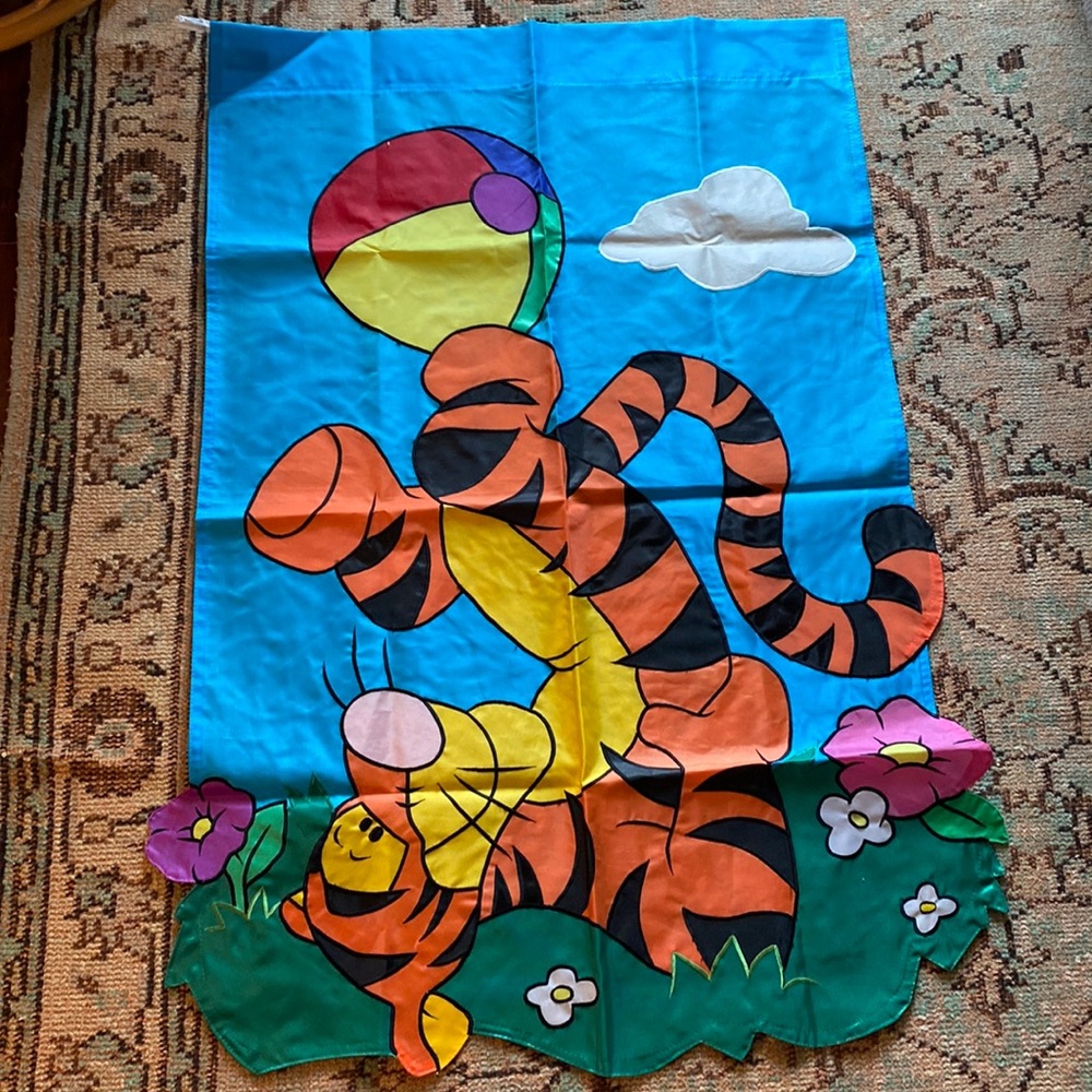 Vintage Pooh Tiger flag window covering curtain wall hanging 1999 tapestry
